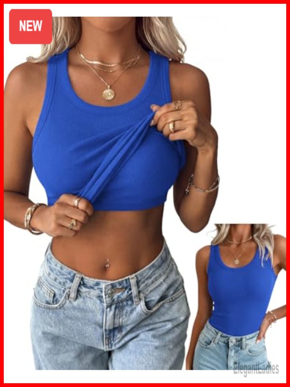 Ribbed Tank Top with Built in Shelf Bra Sleeveless Slim Fit Summer